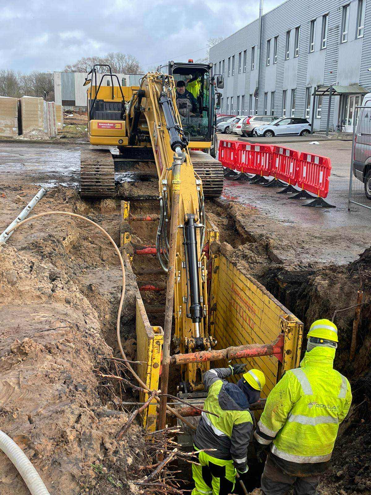 Utility trench and line placement works